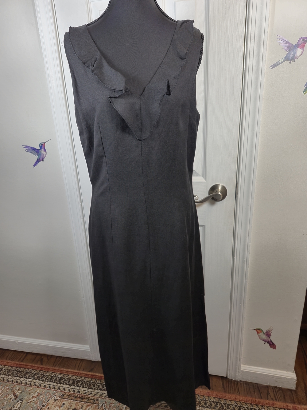 Joy & Peace Summer Linen Blend Ruffle V-Neck Maxi Dress Black 10P - Picture 3 of 7